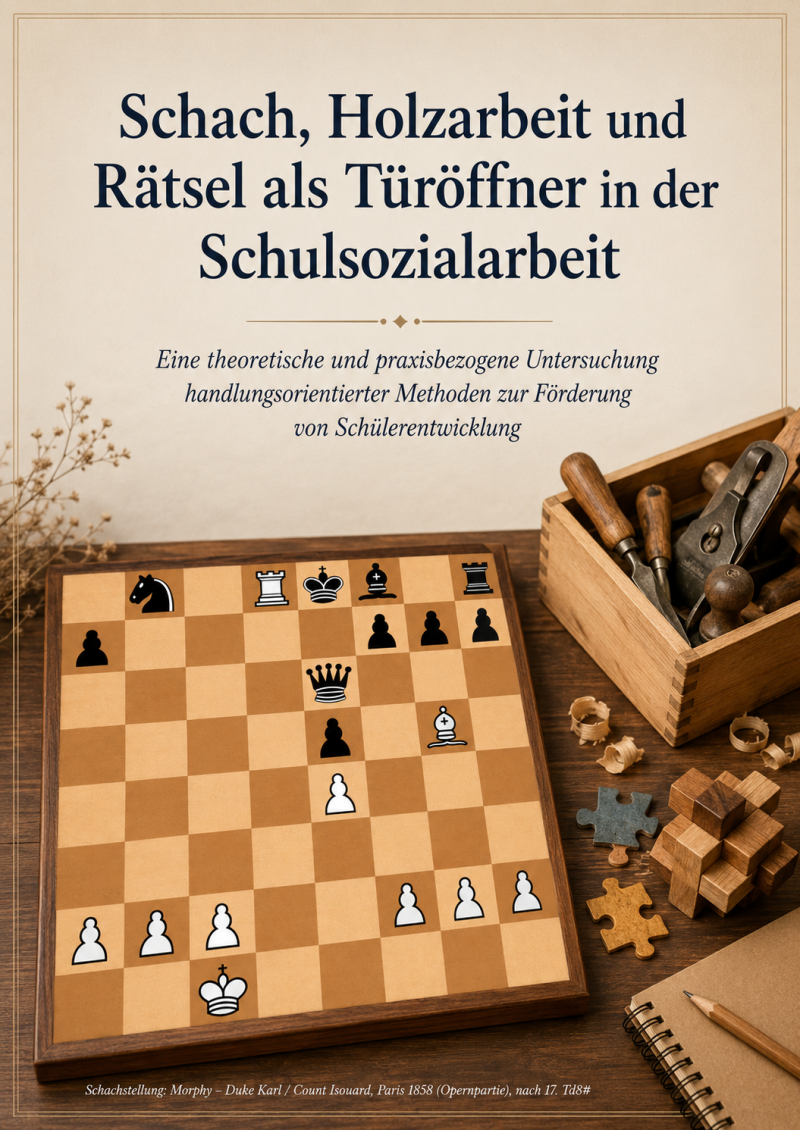Titelbild Schach, Holzarbeit und Rätsel als Türöffner in der Schulsozialarbeit